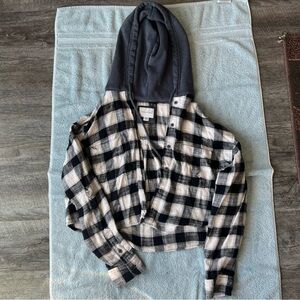 American Eagle Distressed Flannel Hoodie